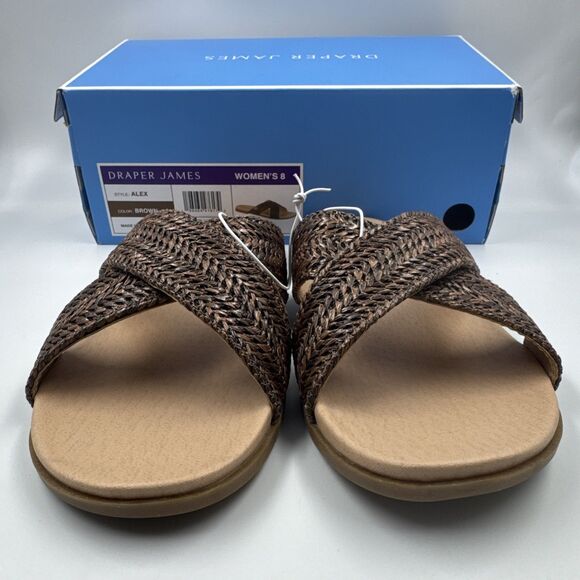 NEW Draper James Women's Size 8 Raffia Cross Strap Slip On Sandals, “Alex” Brown - Picture 5 of 16